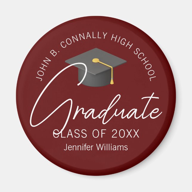 Modern Burgundy Graduate Custom 2025 Graduation Magnet (Front)