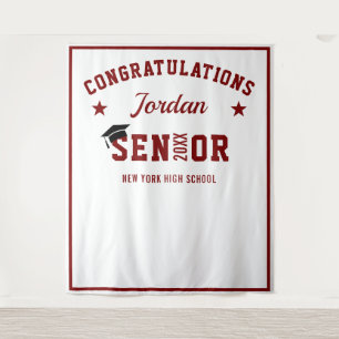 Modern Burgundy Graduation Party Photo Backdrop Tapestry
