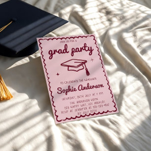 Modern Burgundy Graduation Party Photo Invitation
