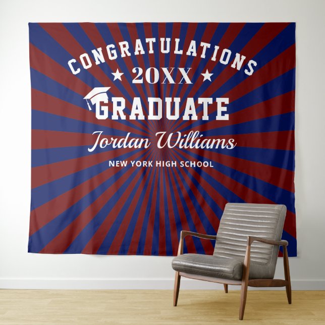 Modern Burgundy Graduation Photo Booth Backdrop Tapestry (In Situ (Horizontal))