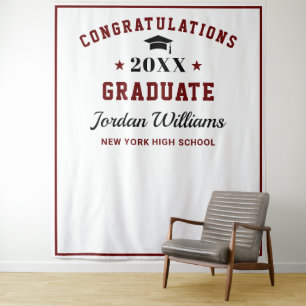 Modern Burgundy Graduation Photo Booth Backdrop Tapestry
