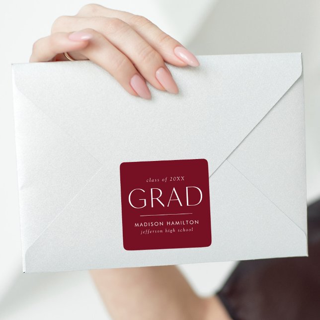 Modern Burgundy Graduation Square Sticker (Creator Uploaded)