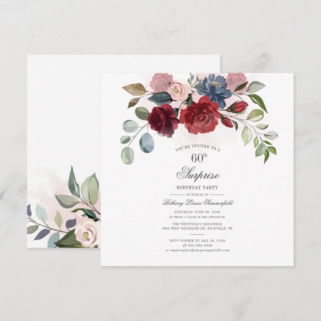 Modern Burgundy Greenery 60th Birthday Party (Front/Back)