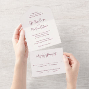 Modern Burgundy Handwritten Script Elegant Wedding All In One Invitation