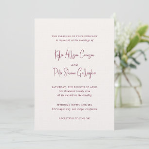 Modern Burgundy Handwritten Script Elegant Wedding Invitation