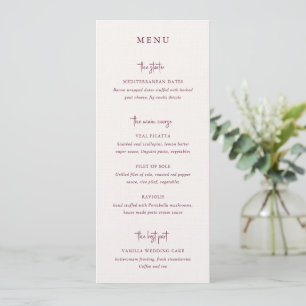 Modern Burgundy Handwritten Script Elegant Wedding Menu
