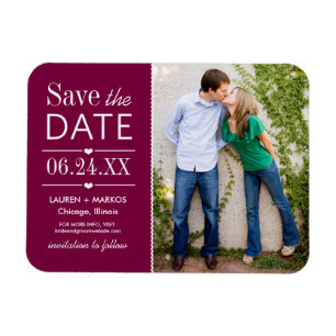 Modern Burgundy Hearts Wedding Photo Save the Date Magnet