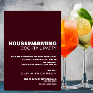 Modern Burgundy Housewarming Cocktail Party Invitation