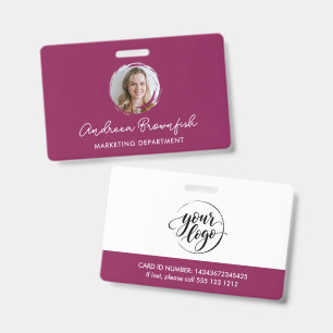 Modern Burgundy ID Photo And Logo Script Business Badge