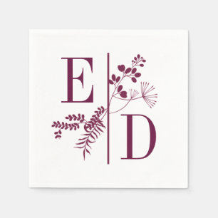 Modern Burgundy Initials Wedding Napkins
