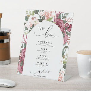 Modern Burgundy Ivory Cream Pink   The Bar Wedding Pedestal Sign