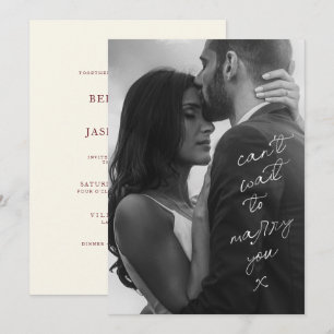 Modern Burgundy Ivory Photo Handwritten Wedding Invitation