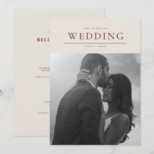Modern Burgundy Ivory Photo Minimalist Editorial Invitation