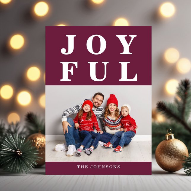 Modern Burgundy Joyful Modern Photo Christmas Holiday Card (Modern Burgundy Joyful Modern Photo Christmas Holiday Card)