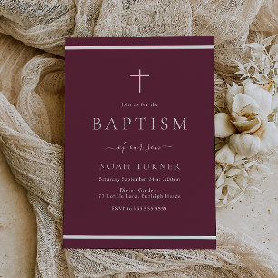 Modern Burgundy Maroon Baptism White Border Invitation