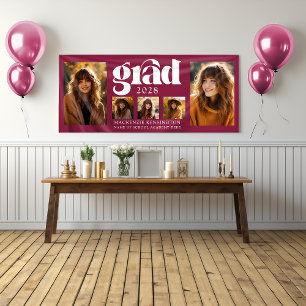 Modern Burgundy Maroon Graduation Photo Collage Banner