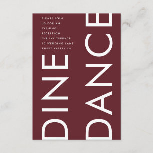 Modern Burgundy Maroon Monogram DINE DANCE Wedding Enclosure Card