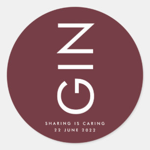 Modern Burgundy Maroon Monogram Liquor Bottle Classic Round Sticker