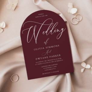Modern Burgundy Minimal Arch Wedding Invitation