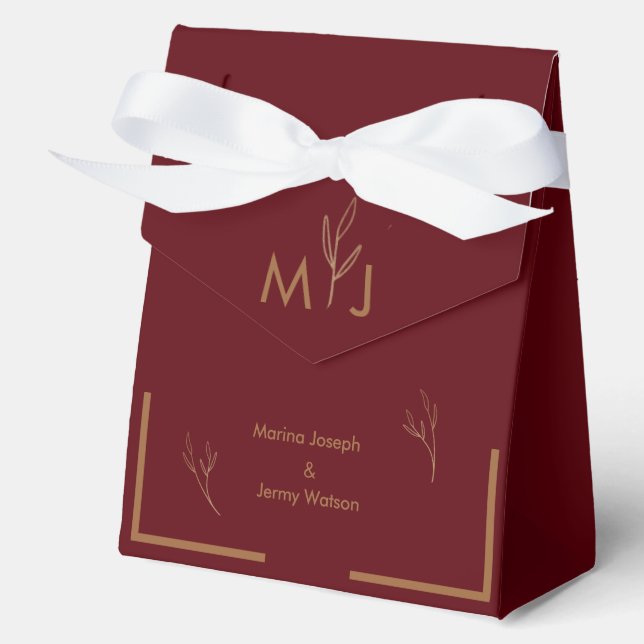 Modern Burgundy Minimalist Monogram Favor Box (Front)