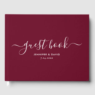 Modern Burgundy Minimalist Script Wedding Guest Book