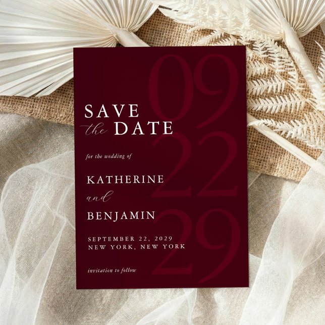 Modern Burgundy Minimalist Wedding Save The Date (Creator Uploaded)
