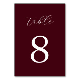 Modern Burgundy Minimalist Wedding  Table Number