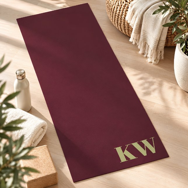 Modern Burgundy  Monogram Initials Personalised Yoga Mat (Creator Uploaded)