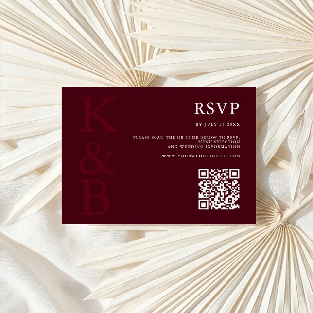 Modern Burgundy Monogram Minimalist Wedding RSVP Card (Creator Uploaded)