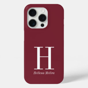 Modern Burgundy Monogram Name iPhone 15 Pro Case