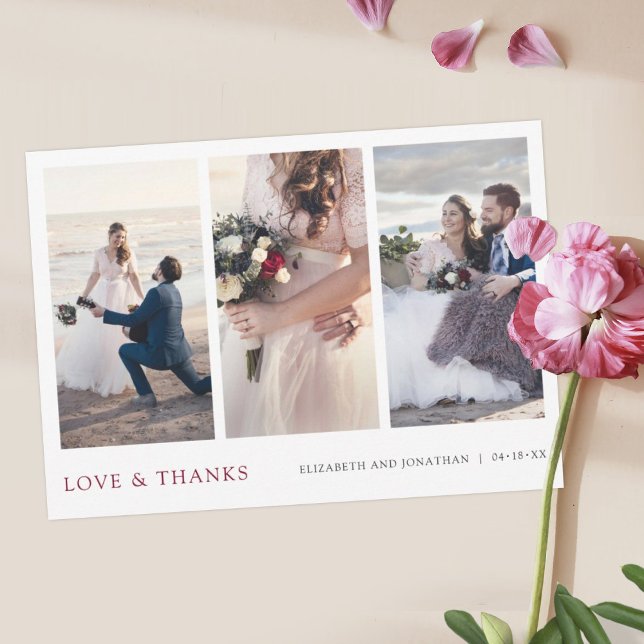 Modern Burgundy Multi Photo Thank You Wedding Card (Creator Uploaded)