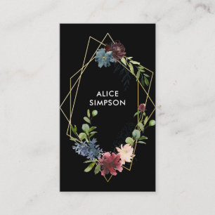 Modern Burgundy Navy Blue Floral Geometric Business Card