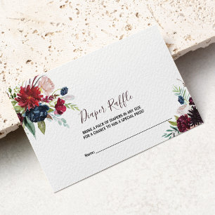 Modern Burgundy Navy Blush Floral Diaper Raffle Enclosure Card