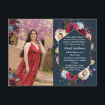 Modern Burgundy Navy Floral Photo Save the Date An Announcement Postcard<br><div class="desc">Modern, Elegant, Burgundy Marsala Red Navy Watercolor Floral Save the Date Photo postcard. Chich burgundy, marsala, navy painted watercolor roses, botanical blush floral arrangement wedding design with geometric navy frame on navy blue background. Feature one vertical photo you can change it easily. #3339 If you need help or matching items,...</div>