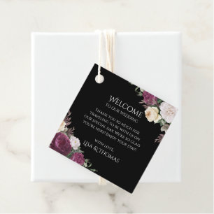 Modern Burgundy Peonies Wedding Welcome Gift Tag