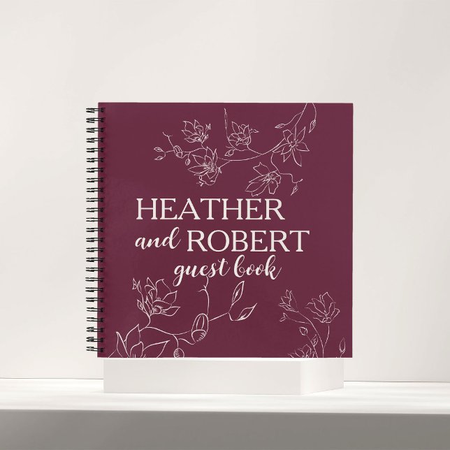 Modern Burgundy Personalised Floral Boho Wedding 3 Notebook (Creator Uploaded)