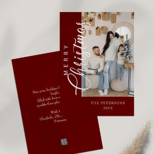 Modern Burgundy Photo Christmas Greeting Holiday Card