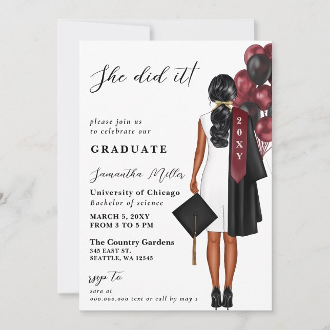 Modern Burgundy Photo She Did It Graduation Invitation (Front)