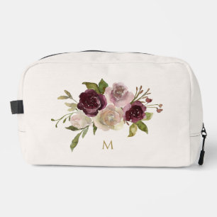 Modern Burgundy Pink Floral Watercolor Monogram Dopp Kit