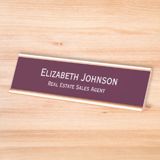 Modern Burgundy Professional Business Office Desk Name Plate