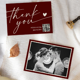 Modern Burgundy QR Code Wedding Thank You Card