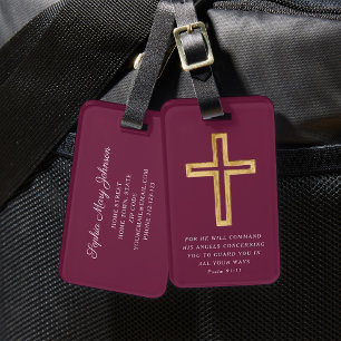 Modern Burgundy Red Cross Luggage Tag