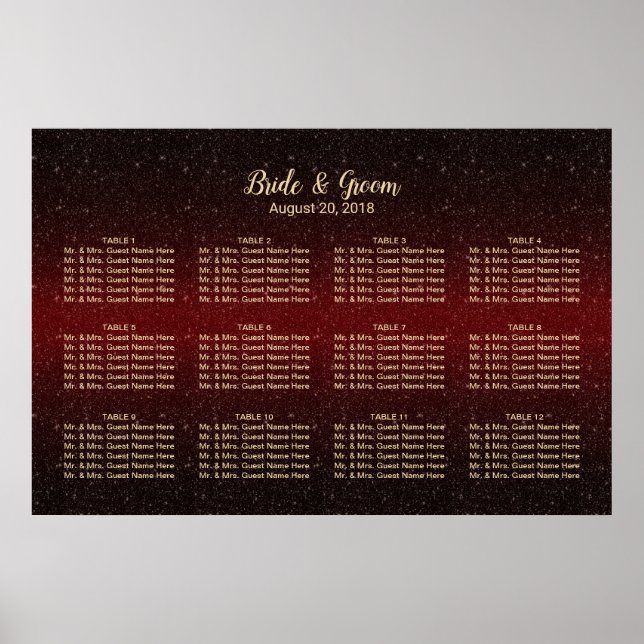 Modern Burgundy Red Glitter Wedding Seating Chart (Front)