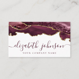 Modern Burgundy Red Gold Glitter Agate Marble Business Card