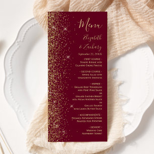 Modern Burgundy Red Gold Glitter Edge Wedding Menu