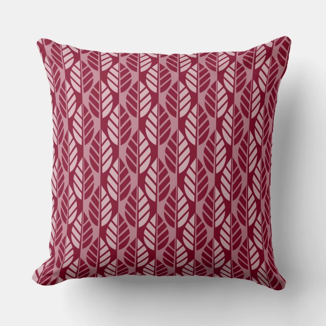 Modern Burgundy Red Leaves Patterned Cushion (Front)