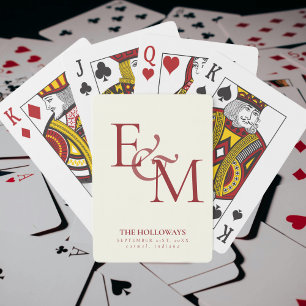 Modern Burgundy Red Monogram Wedding Guest Book Playing Cards