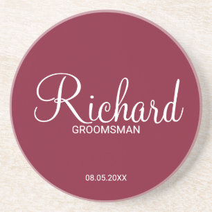 Modern Burgundy Red Personalised Groomsman Coaster