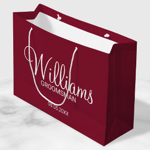 Modern Burgundy Red Personalised Groomsman Large Gift Bag