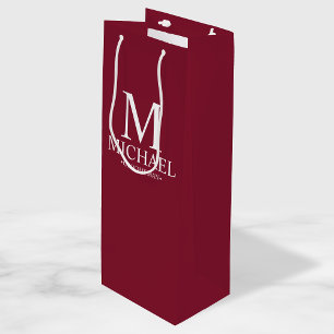 Modern Burgundy Red Personalised Groomsman Wine Gift Bag
